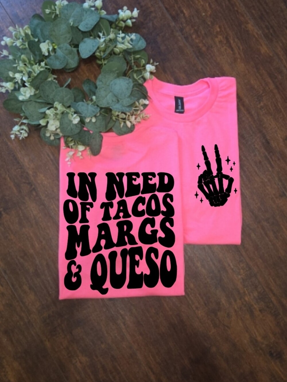 Cute Womens Graphic Tee 'In Need of Tacos Margs & Queso' - Light Gray Trendy
